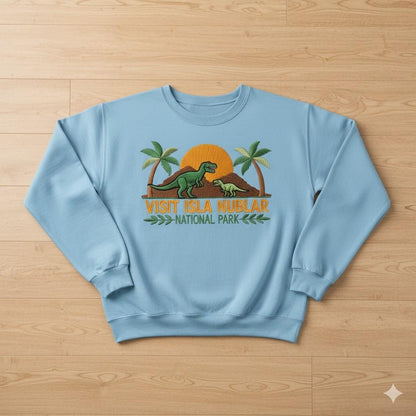 Visit Isla Nublar Embroidered Sweatshirt | Jurassic Park Crewneck | Dinosaur Lover Prehistoric Adventure Gift Top