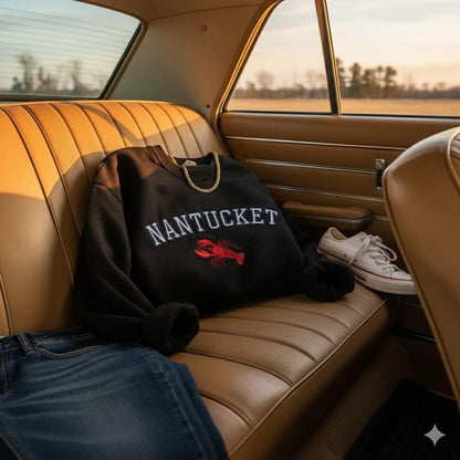 Nantucket Lobster Embroidered Sweatshirt | Coastal Cape Cod Crewneck | Preppy Beach Summer Vacation Gift Top