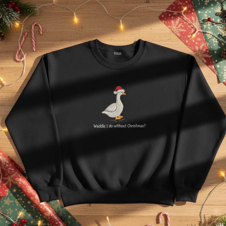 Embroidered Goose Christmas Sweatshirt | Cute Goose in Santa Hat | Funny Holiday Embroidery | Christmas Gift Sweater