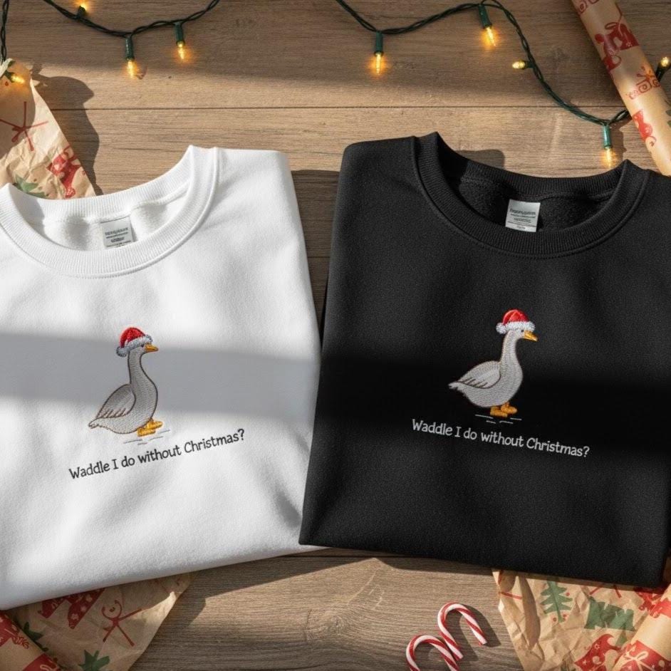 Embroidered Goose Christmas Sweatshirt | Cute Goose in Santa Hat | Funny Holiday Embroidery | Christmas Gift Sweater