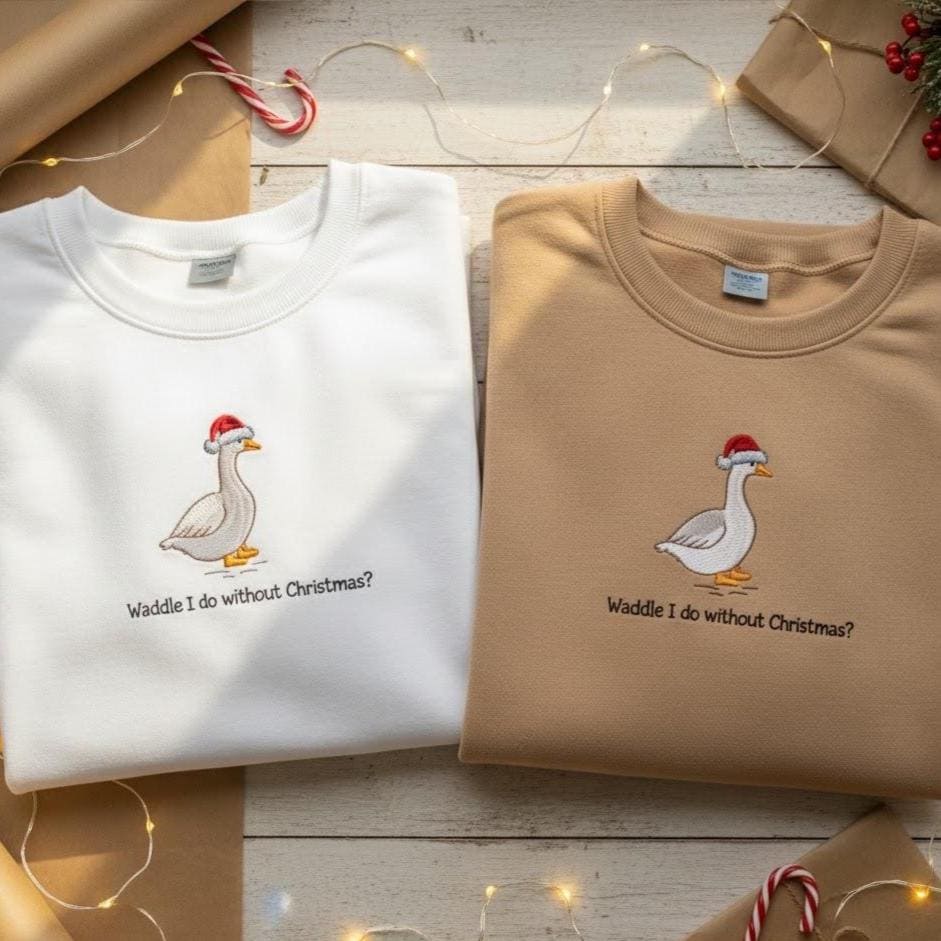 Embroidered Goose Christmas Sweatshirt | Cute Goose in Santa Hat | Funny Holiday Embroidery | Christmas Gift Sweater