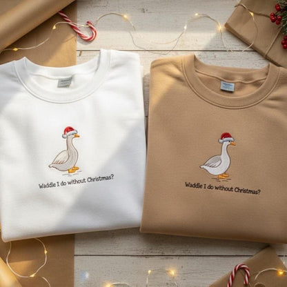 Embroidered Goose Christmas Sweatshirt | Cute Goose in Santa Hat | Funny Holiday Embroidery | Christmas Gift Sweater