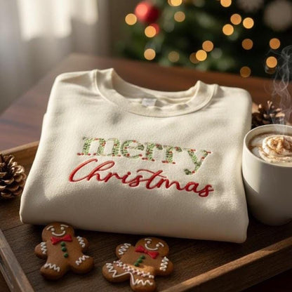 Custom Embroidered Merry Christmas Sweatshirt | Floral Holiday Crewneck | Cute Xmas Embroidery Sweater | Festive Winter Pullover