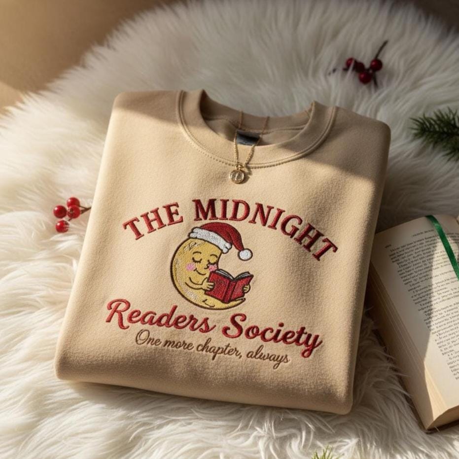Embroidered Late Night Readers Club Sweatshirt | Reading Lover Crewneck | Cozy Book Club Gift
