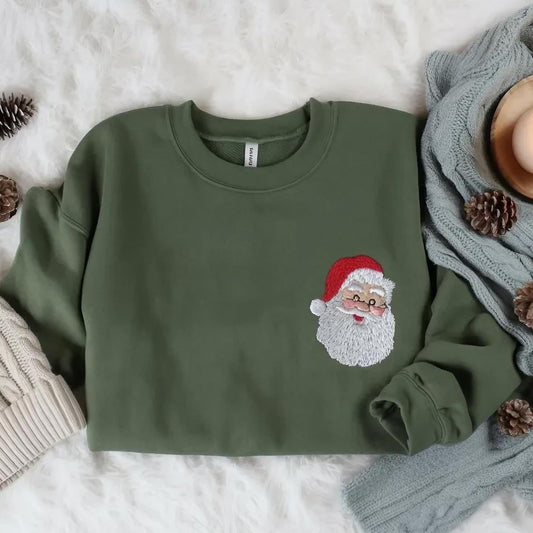 Embroidered Vintage Santa Claus Christmas Sweatshirt | Santa Crewneck | Embroidered Xmas Sweater | Custom Holiday Gift