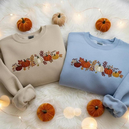 Embroidered Fall Sweatshirt | Cozy Autumn Crewneck | Pumpkin Mushroom Sweater | Thanksgiving Sweatshirt Gift