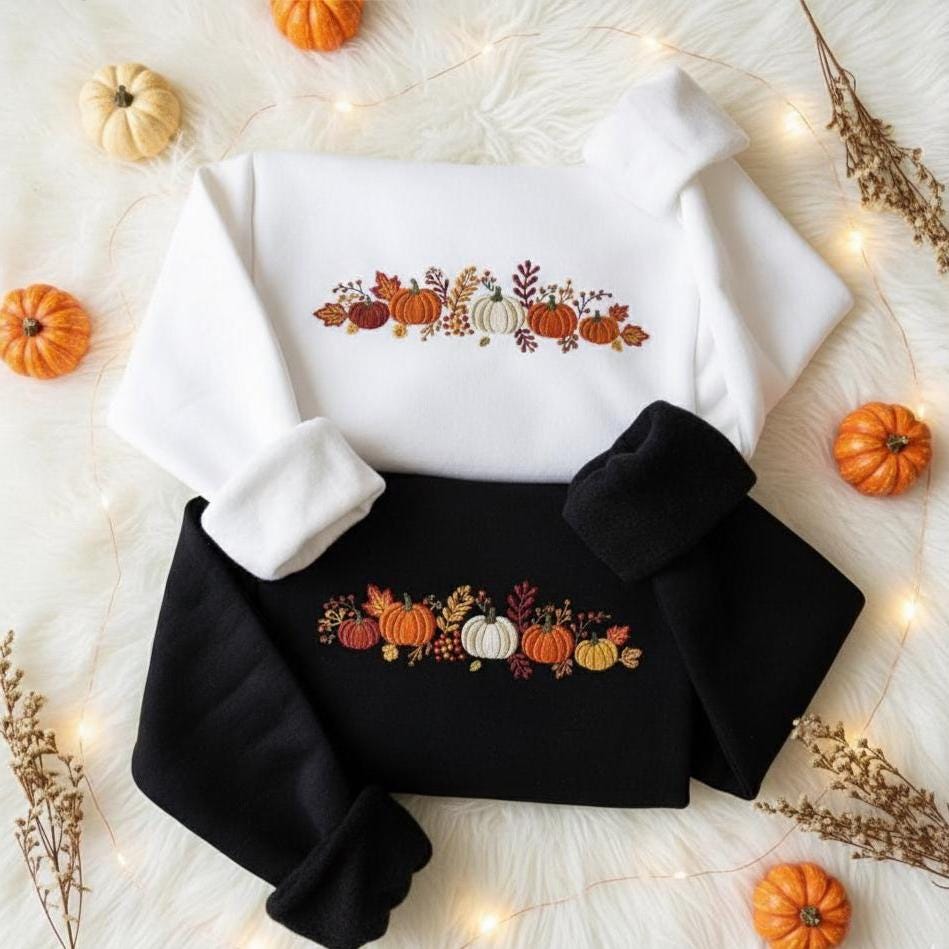 Embroidered Fall Sweatshirt | Cozy Autumn Crewneck | Pumpkin Mushroom Sweater | Thanksgiving Sweatshirt Gift