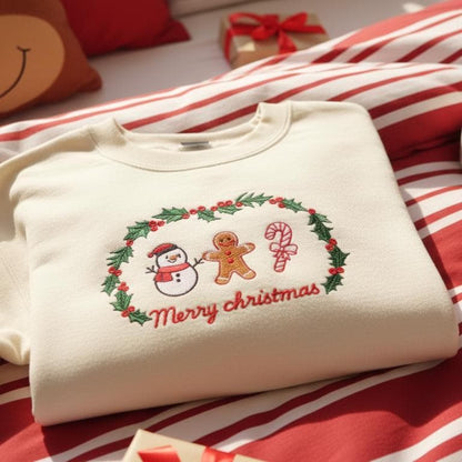Embroidered Merry Christmas Sweatshirt | Gingerbread Crewneck | Embroidered Holiday Sweater | Custom Xmas Gift