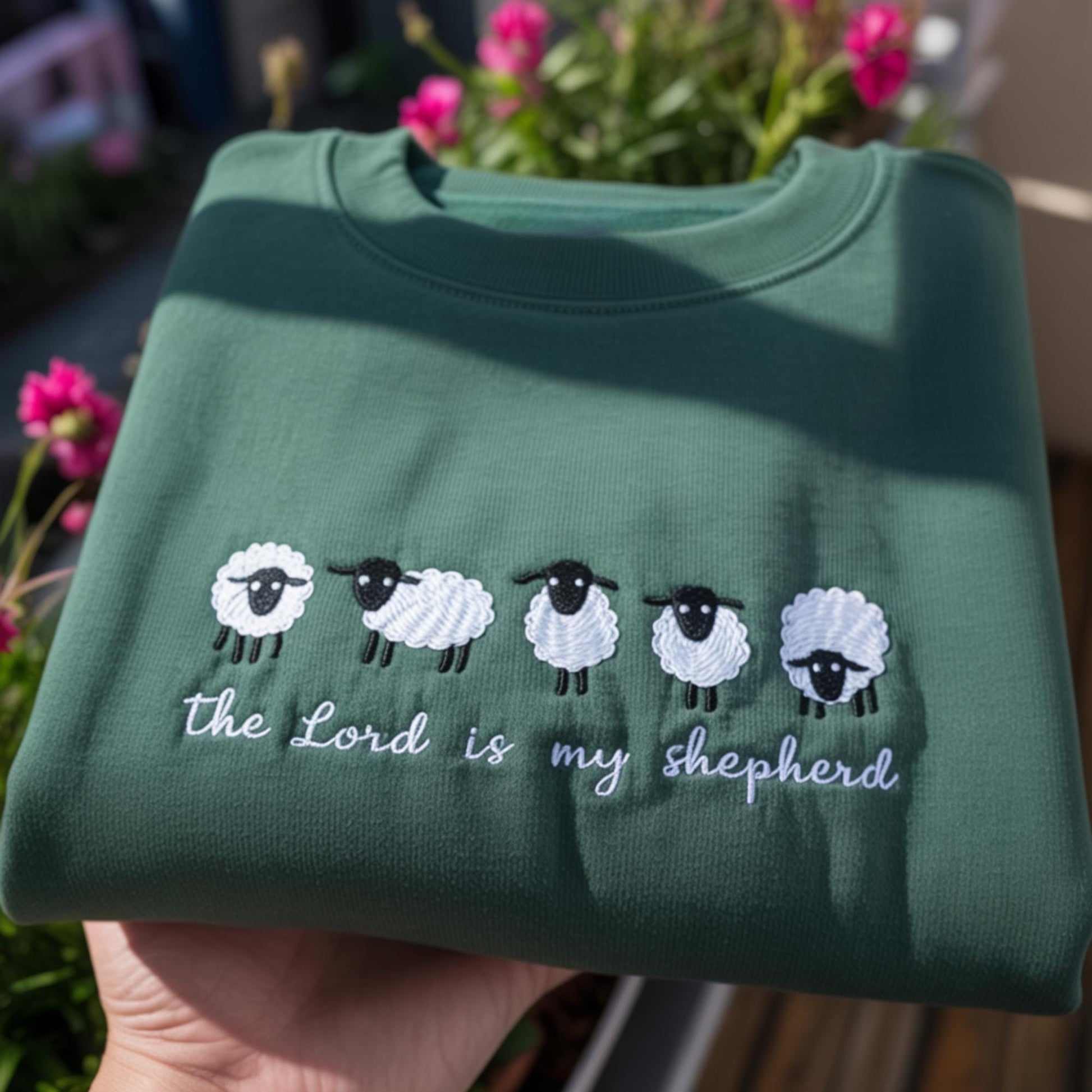 The Lord Is My Shepherd Embroidered Sweatshirt, Psalm 23 Sheep Crewneck, Christian Faith Sweatshirt, Embroidered Religious Gift, Bible Verse
