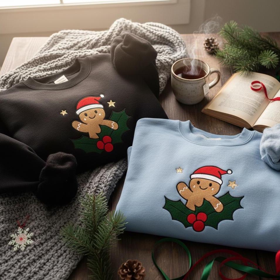 Embroidered Christmas Gingerbread Sweatshirt | Holiday Crewneck | Cute Gingerbread Man Sweater | Festive Xmas Gift