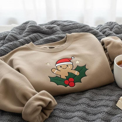 Embroidered Christmas Gingerbread Sweatshirt | Holiday Crewneck | Cute Gingerbread Man Sweater | Festive Xmas Gift