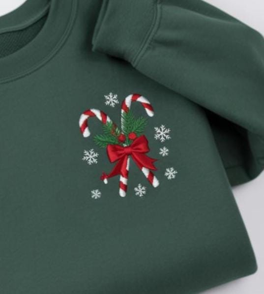 Embroidered Christmas Sweatshirt, Candy Cane Shirt, Christmas Sweater for Women, Christmas Hoodie, Cute Christmas Gift, Holiday Winter Tee