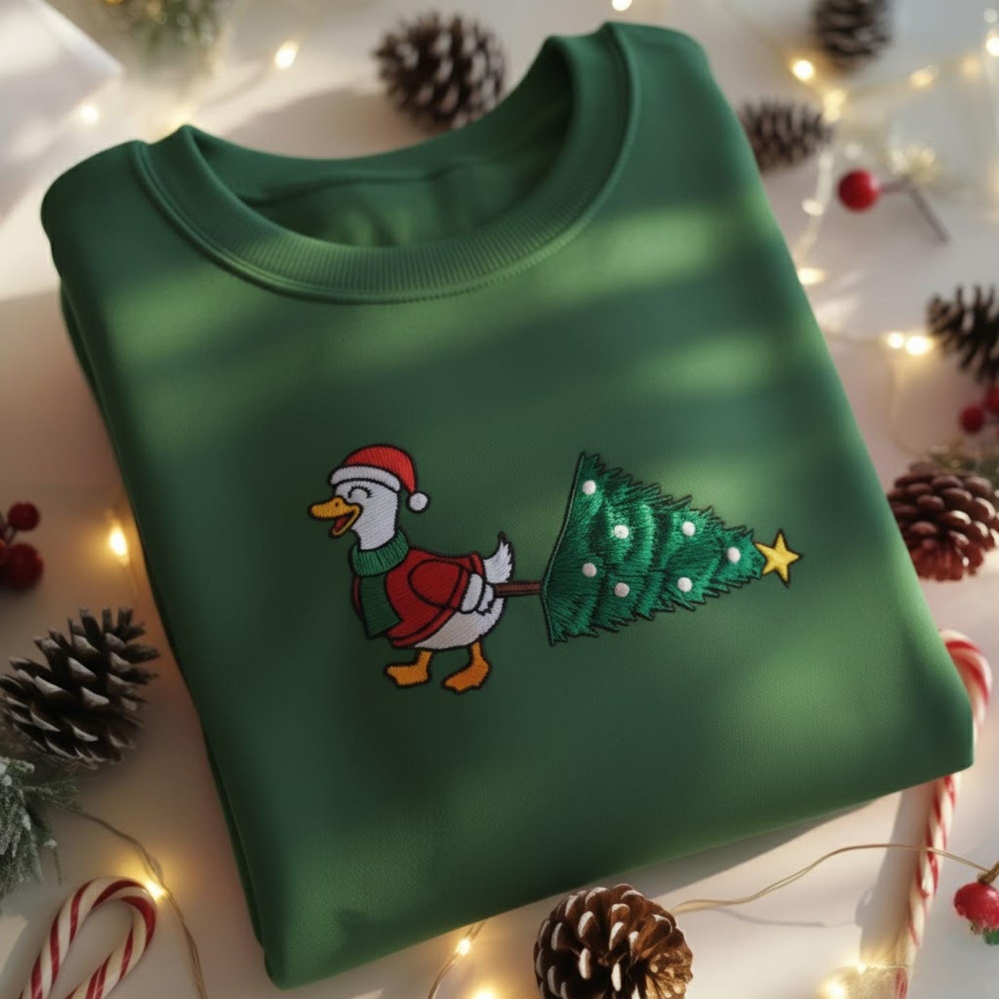 Christmas Goose Embroidered Shirt, Funny Holiday Santa Lights Sweater, Festive Jolly Goose Pullover Merry Christmas Crewneck, Christmas Tree