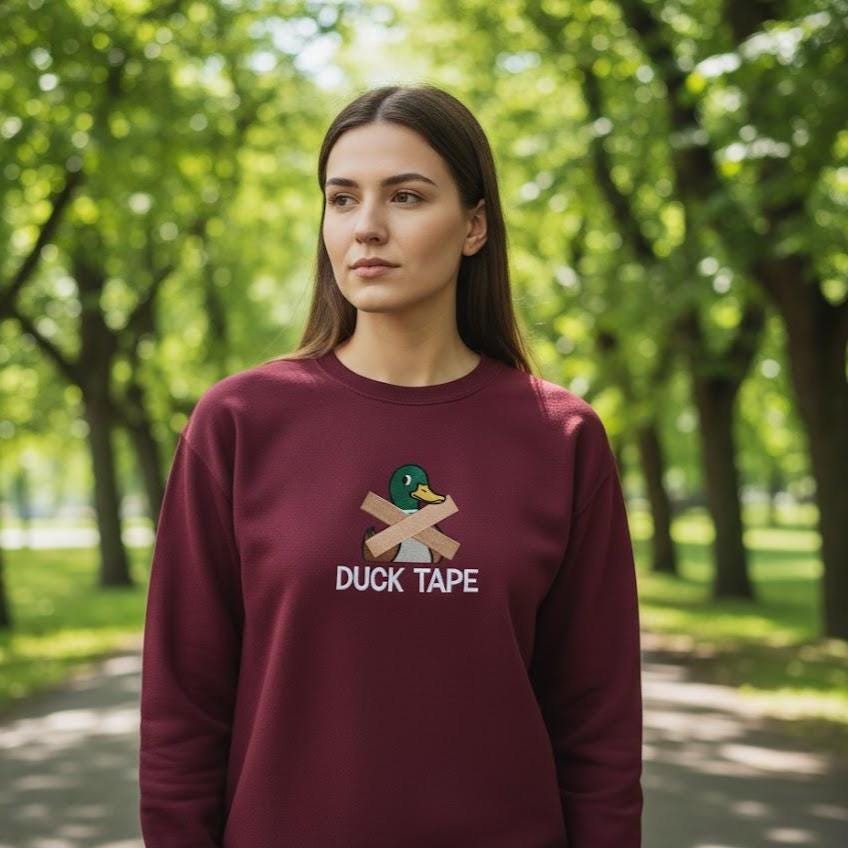 Duck Tape Embroidered Shirt | Funny Duck Pun Tee | Cute Animal Embroidery Gift for Humor Lovers