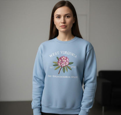 Embroidered West Virginia Rhododendron Sweatshirt – State Flower Embroidery Shirt, Custom West Virginia 1863 Crewneck Gift