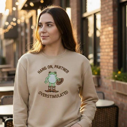 Cowboy Frog Embroidered Sweatshirt – Overstimulated Frog Shirt, Funny Gen Z Aesthetic Crewneck, Trendy Cowboy Embroidery Gift