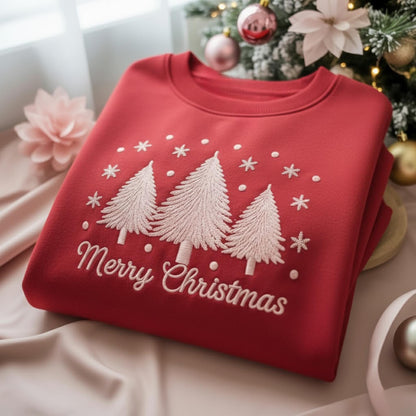 Embroidered Merry Christmas Sweatshirt, Embroidered Christmas Coquette Crewneck Sweatshirt, Embroidered Xmas Tree Sweater, Ugly Sweater