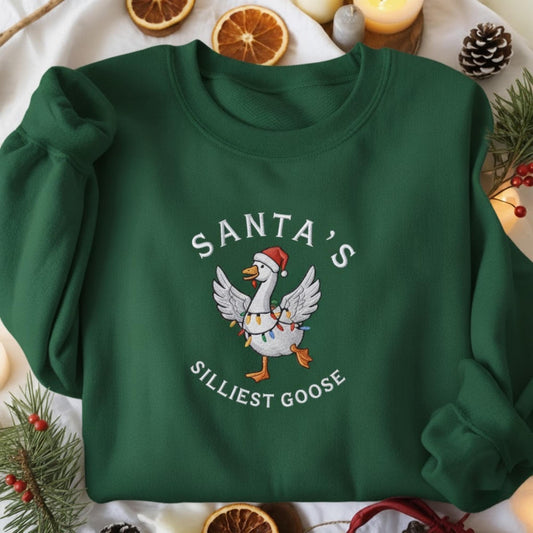 Embroidered Silly Goose Christmas Sweatshirt, Funny Holiday Goose Crewneck, Santa Goose Lights Sweater, Cute Xmas Gift for Goose Lovers