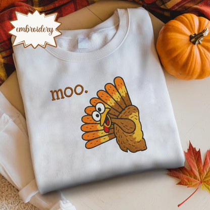 Funny Turkey Moo Embroidered Shirt, Turkey Gobble Shirt, Fake Cow Funny thanksgiving shirts, thanksgiving gifts, gifts for thanksgiving