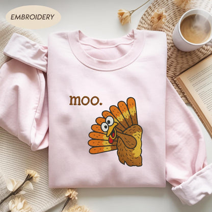 Funny Turkey Moo Embroidered Shirt, Turkey Gobble Shirt, Fake Cow Funny thanksgiving shirts, thanksgiving gifts, gifts for thanksgiving