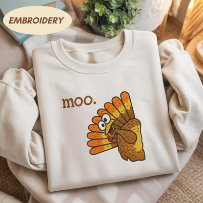 Funny Turkey Moo Embroidered Shirt, Turkey Gobble Shirt, Fake Cow Funny thanksgiving shirts, thanksgiving gifts, gifts for thanksgiving