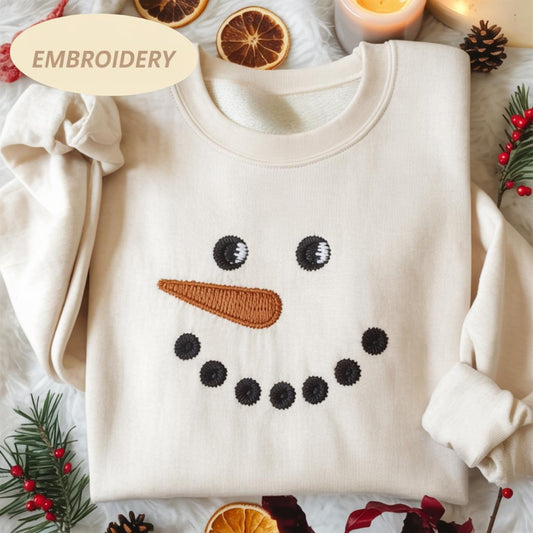 Embroidered Snowman Adult Sweatshirt - Holiday Sweater for Women - Cute Christmas Crewneck - Frosty - Holiday Christmas Pullover - Snowman