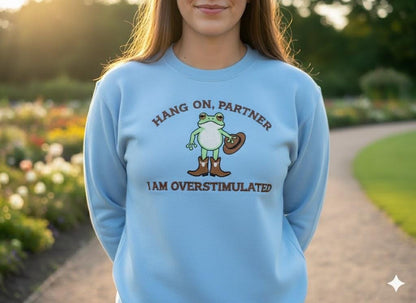 Cowboy Frog Embroidered Sweatshirt – Overstimulated Frog Shirt, Funny Gen Z Aesthetic Crewneck, Trendy Cowboy Embroidery Gift
