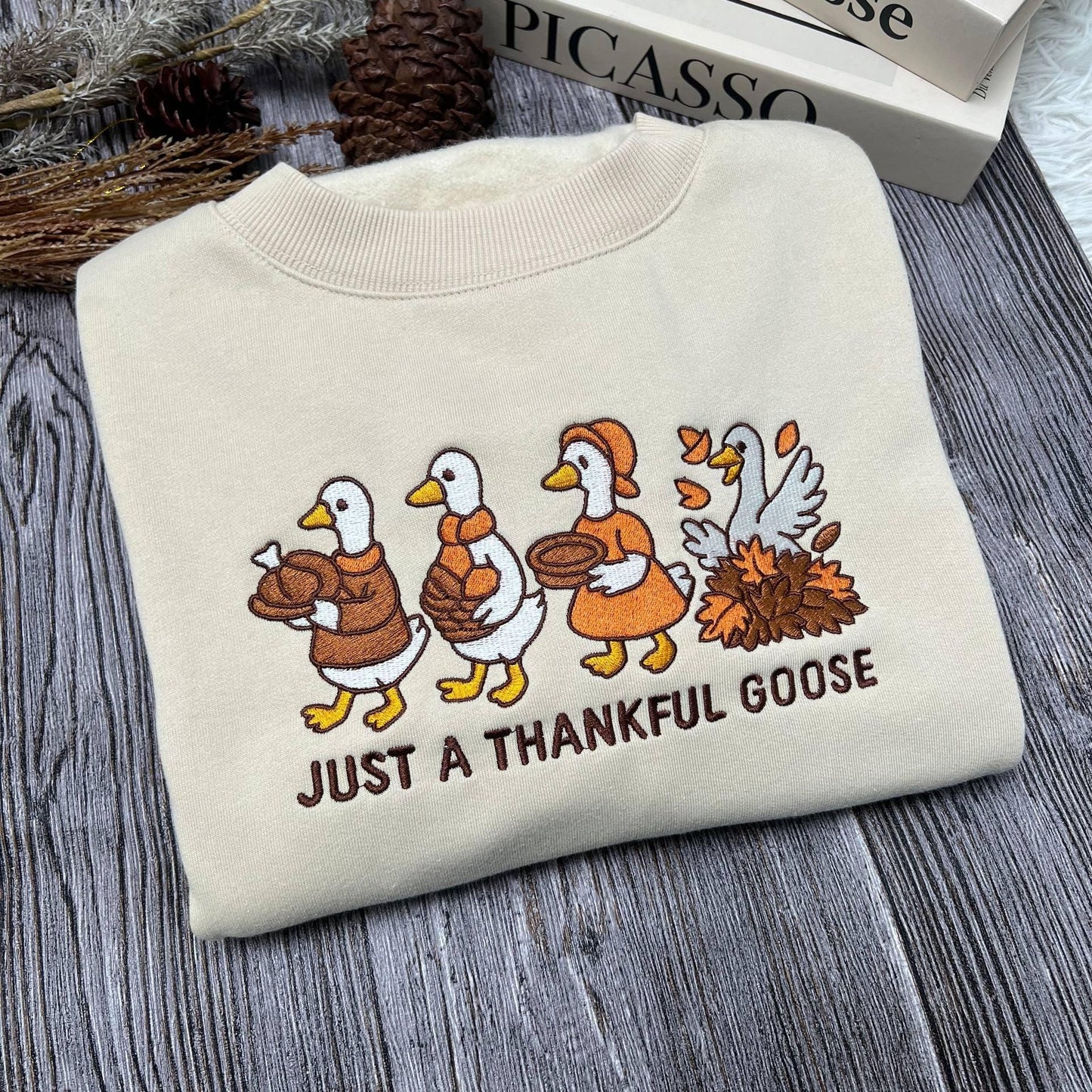 Just a Thankful Goose Embroidered Shirt | Silly Goose Embroidery Tee | Funny Thanksgiving Fall Embroidered Top for Family & Friends