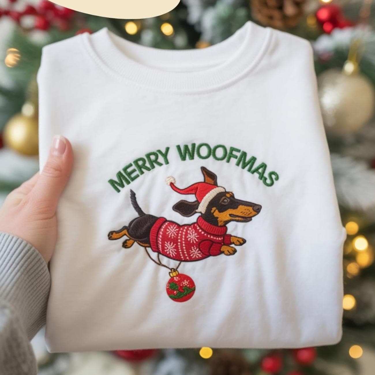 Embroidered Dachshund Christmas Sweatshirt, Funny Wiener Dog Hoodie, Dachshund Xmas Sweater, Holiday Dog Owner Gift, Christmas Sweatshirt