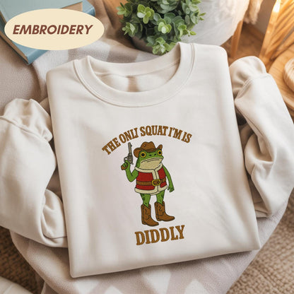 Embroidered The Only Squat I'm Doin' Is Diddly Shirt, Western Humor Gift, Lazy Gym Shirt, Sarcastic Western, Diddly Squat Tee, Cowboy Frog