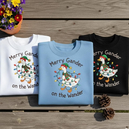 Embroidered Silly Goose Christmas Sweatshirt | Funny Santa Goose Crewneck | Cute Holiday Lights Sweater Gift