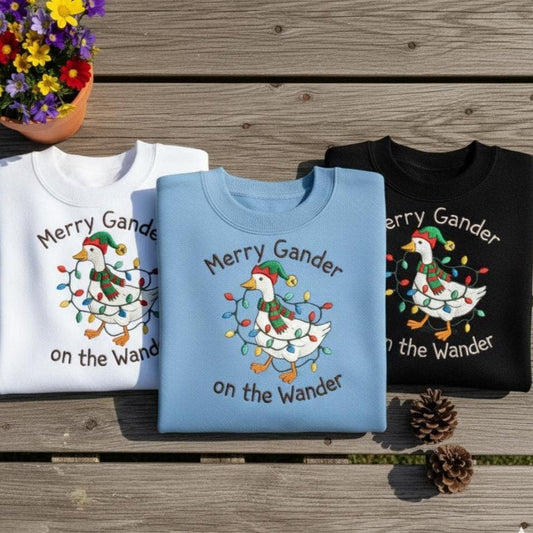 Embroidered Silly Goose Christmas Sweatshirt | Funny Santa Goose Crewneck | Cute Holiday Lights Sweater Gift