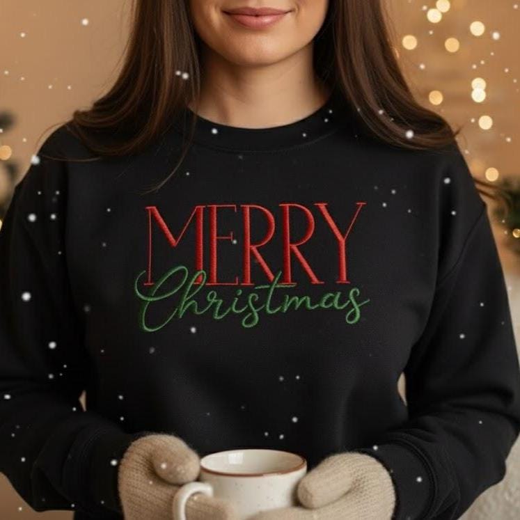 Embroidered Merry Christmas Sweatshirt, Festive Holiday Embroidery Tee, Cozy Xmas Crewneck, Cute Winter Gift Shirt