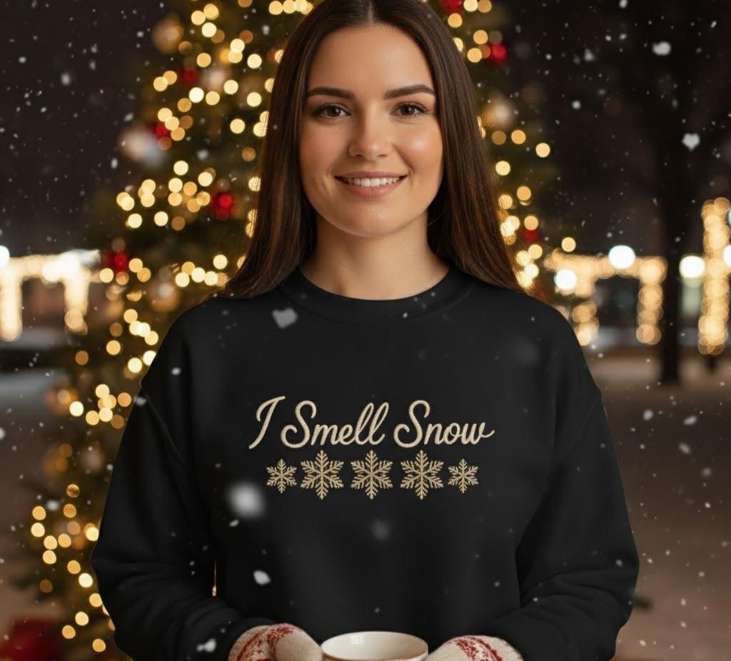 I Smell Snow Embroidered Sweatshirt, Gilmore Girls Inspired Sweater, Lorelai Rory Holiday Crewneck, Stars Hollow Christmas Gift