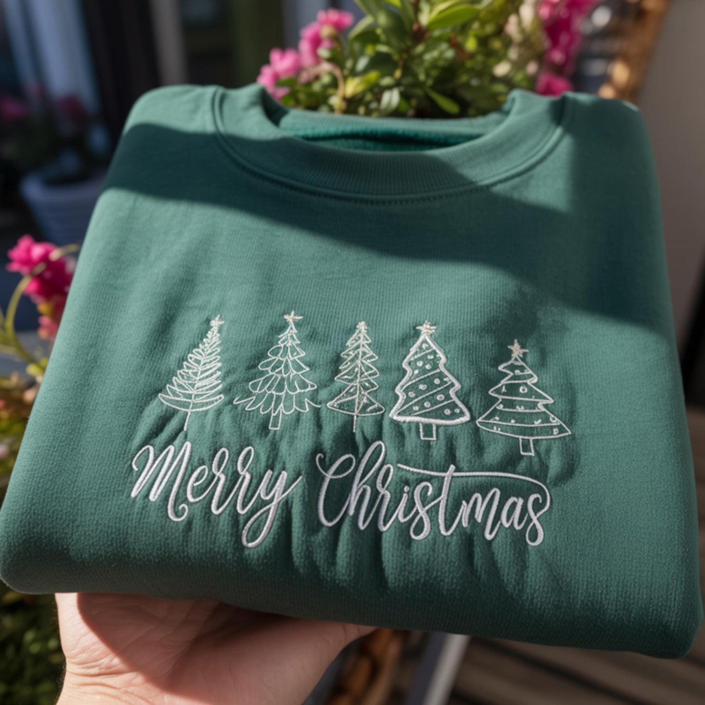 Merry Christmas Tree Sweatshirt, Embroidered Holiday Crewneck, Evergreen Forest Sweater, Simple Xmas Tree Shirt, Christmas Pullover Gift