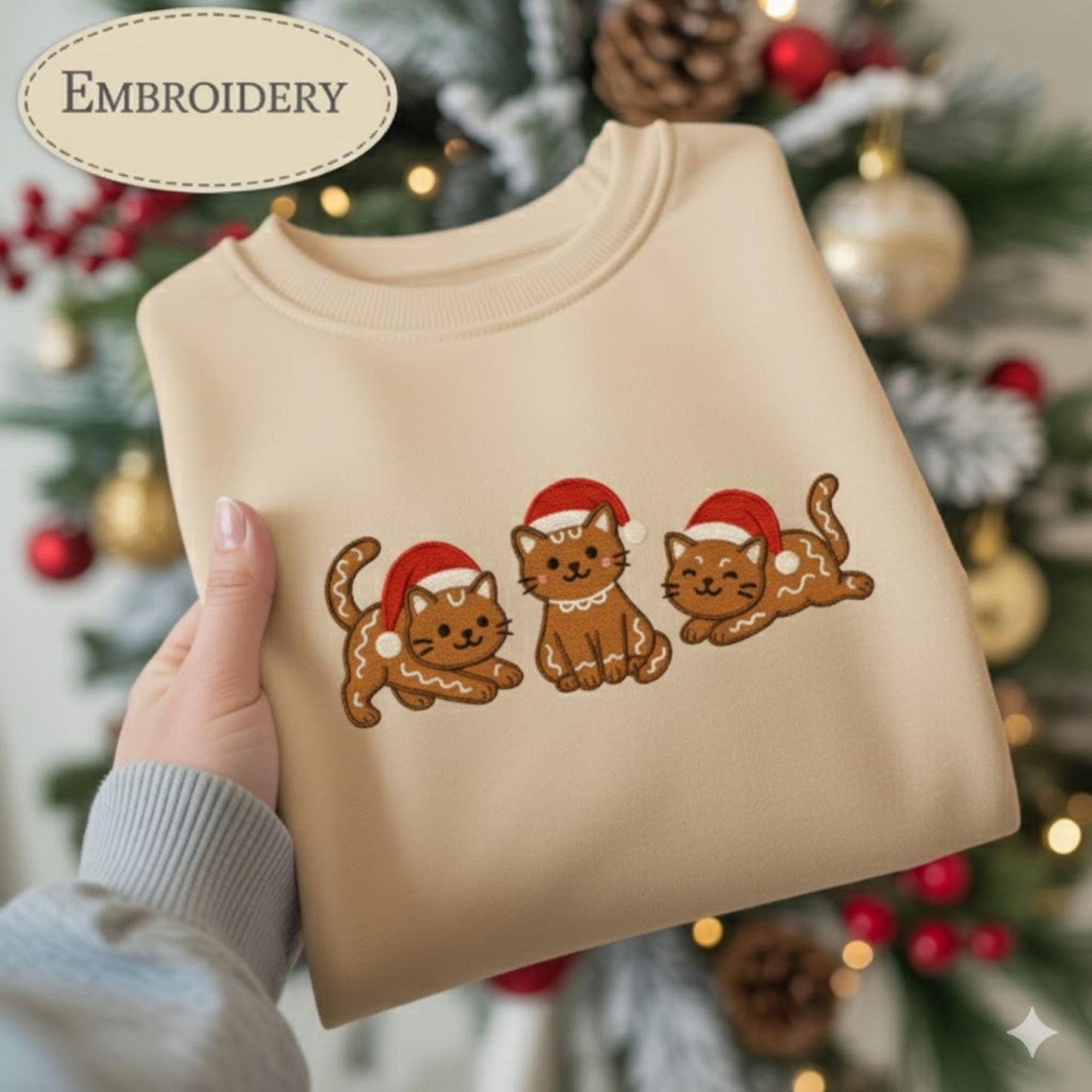 Christmas Ginger Cat Embroidered Sweatshirt, Funny Holiday Hoodie, Cozy Orange Cat Lover Embroidered Xmas Sweater Gift, Christmas Cat Lover