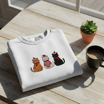 Embroidered Cat Christmas Sweatshirt, Tis The Season Embroidery Sweater, Merry And Bright Holiday Crewneck, Funny Winter Cat Hoodie