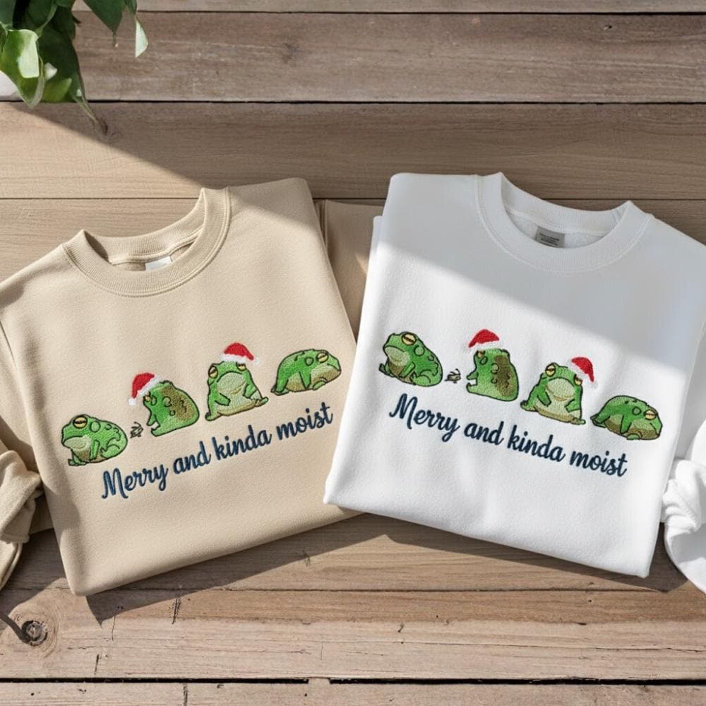Frog Embroidered Sweatshirt, Cute Frog Crewneck Sweater, Nature Lover Pullover, Funny Animal Embroidery Gift for Her