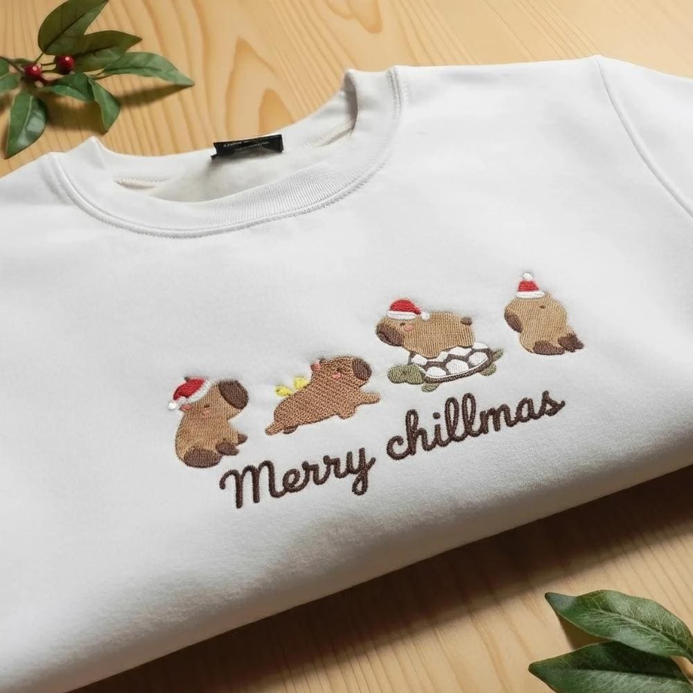 Embroidered Capybara Sweatshirt, Cute Capybara Crewneck, Funny Animal Embroidery Sweater, Gift for Girlfriend or Animal Lover