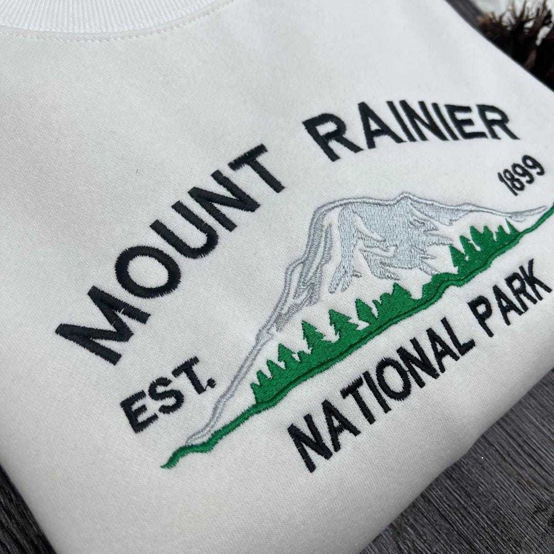 Mount Rainier Embroidered Sweatshirt | Scenic Mountain Crewneck | Outdoor Adventure Gift for Nature Lovers | Travel Hiking Sweater