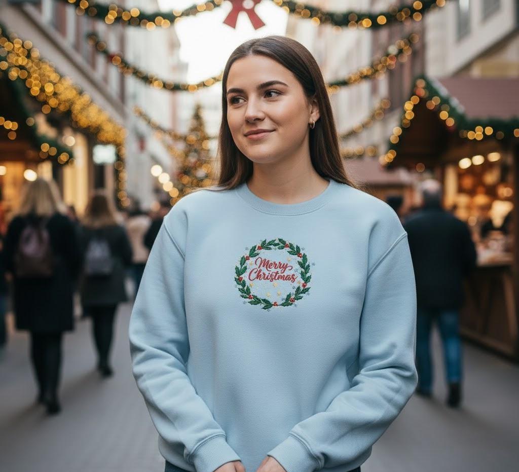 Merry Christmas Embroidered Sweatshirt | Retro Vintage Holiday Crewneck | Festive Christmas Jumper | Cozy Xmas Hoodie