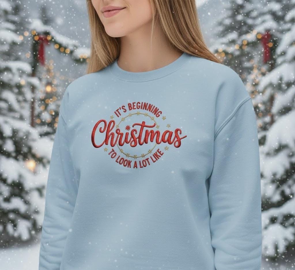 Retro Christmas Embroidered Sweatshirt | Festive Holiday Crewneck | Embroidered Xmas Jumper | Cozy Christmas Sweater