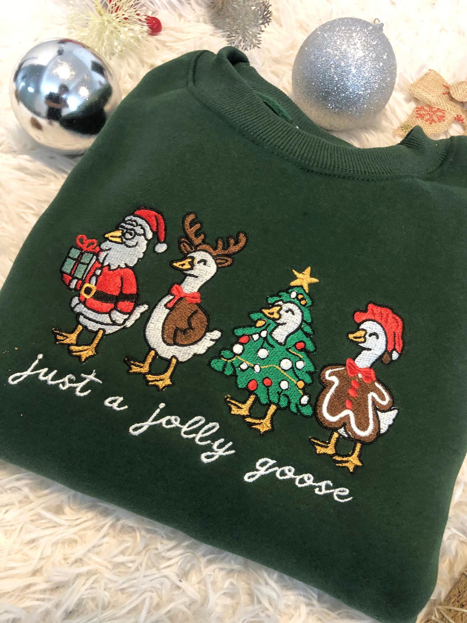 Christmas Goose Embroidered Sweatshirt, Festive Goose in Santa, Reindeer, Tree, Gingerbread Outfits, Funny Holiday Sweatshirt,Christmas Gift