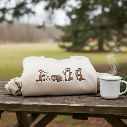 Embroidered Sea Otters Sweatshirt, Cute Otter Lover Crewneck, Funny Animal Sweater, Ocean Wildlife Gift for Women