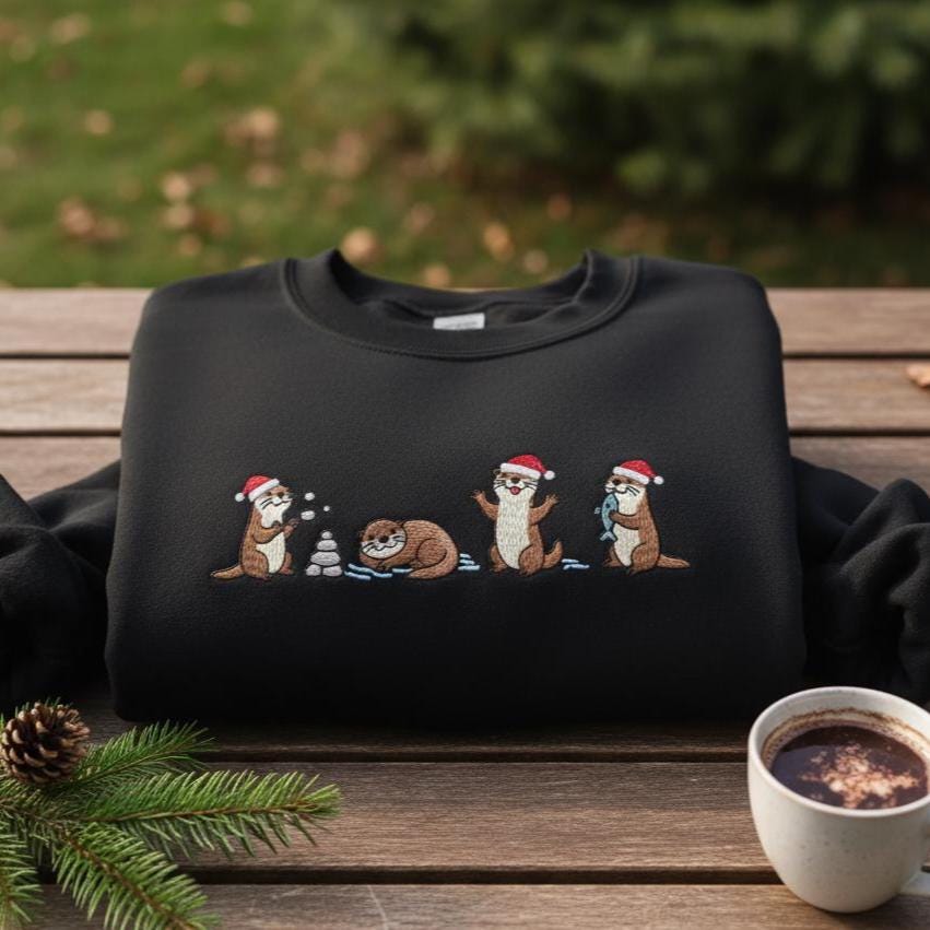 Embroidered Sea Otters Sweatshirt, Cute Otter Lover Crewneck, Funny Animal Sweater, Ocean Wildlife Gift for Women