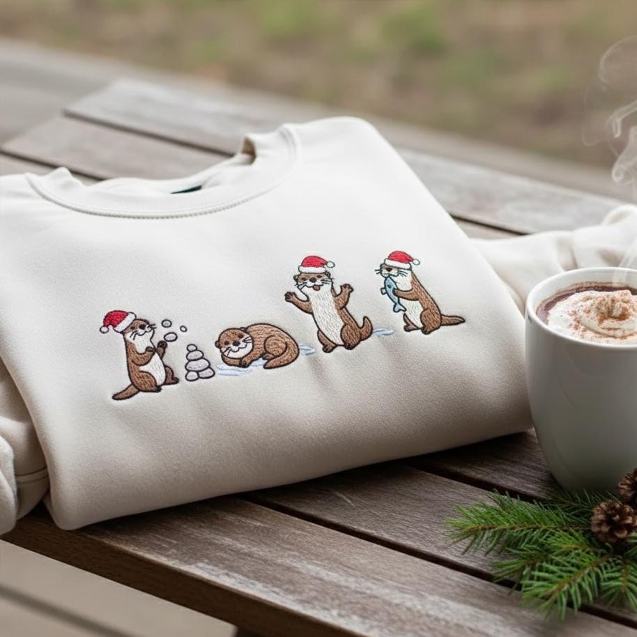 Embroidered Sea Otters Sweatshirt, Cute Otter Lover Crewneck, Funny Animal Sweater, Ocean Wildlife Gift for Women