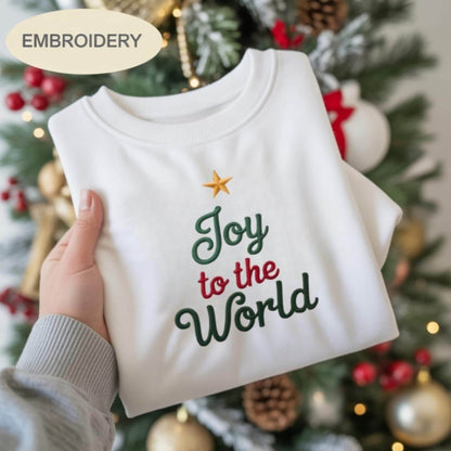 Joy To The World Embroidered Christmas Shirt, Christian Bible Verse Tee, Oh Holy Night Nativity Crewneck, Jesus Holiday Gift for Her