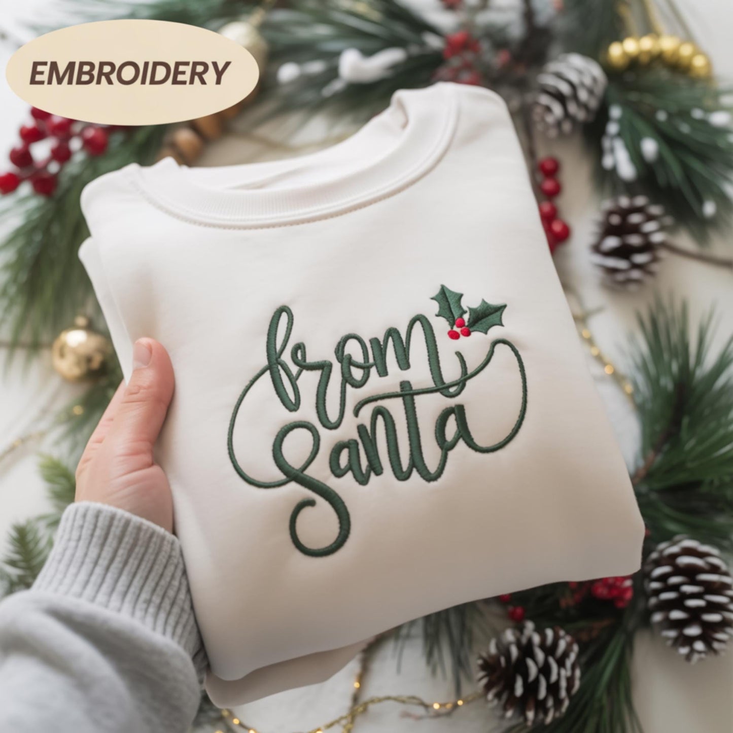 From Santa Embroidered Christmas Shirt, Funny Holiday Crewneck, Christmas Shirt, Festive Xmas Sweatshirt, Christmas Top for Her