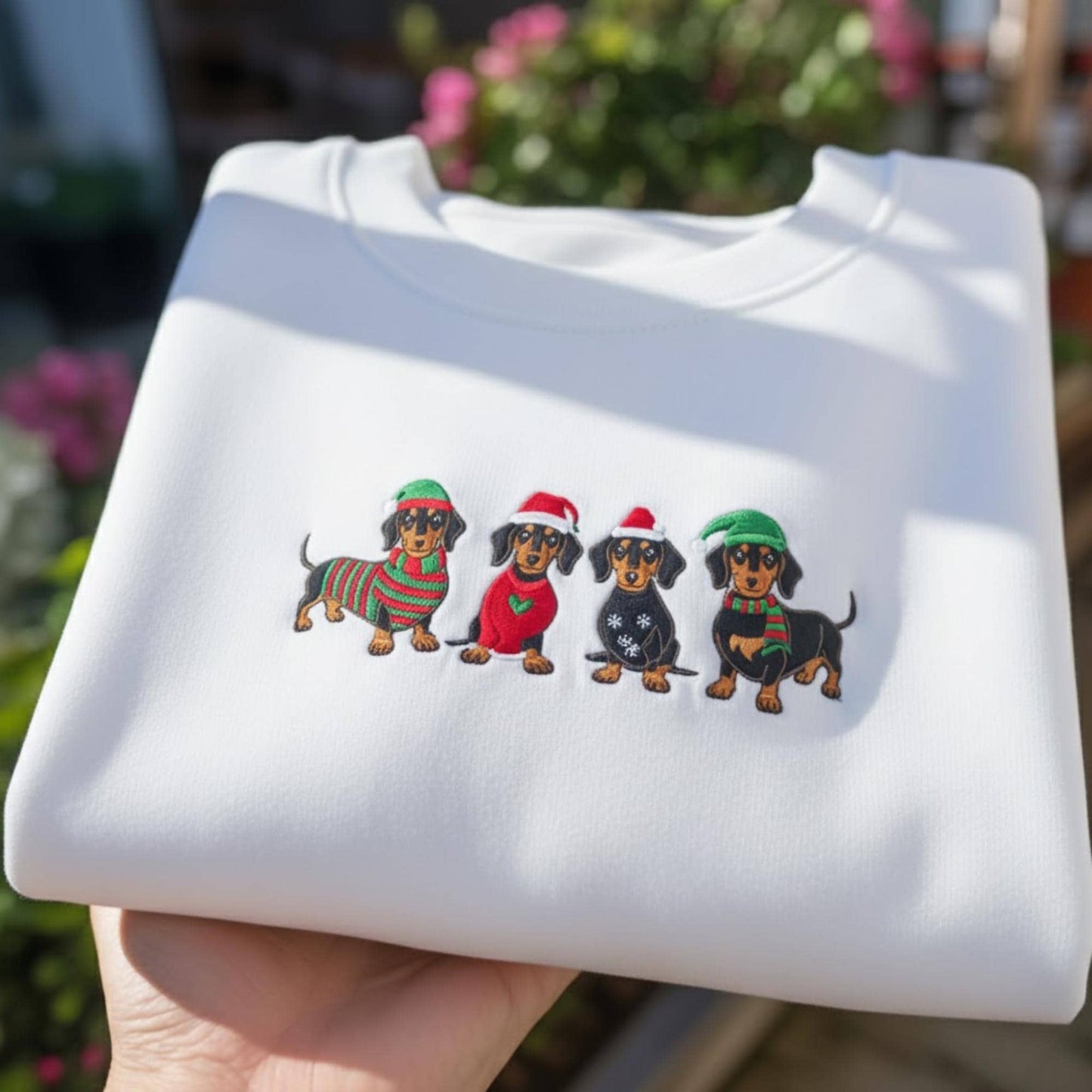 Dachshund Christmas Embroidered Sweatshirt, Cute Dog Lover Holiday Shirt, Funny Dachshund Mom Crewneck, Cozy Xmas Sweater Gift for Her