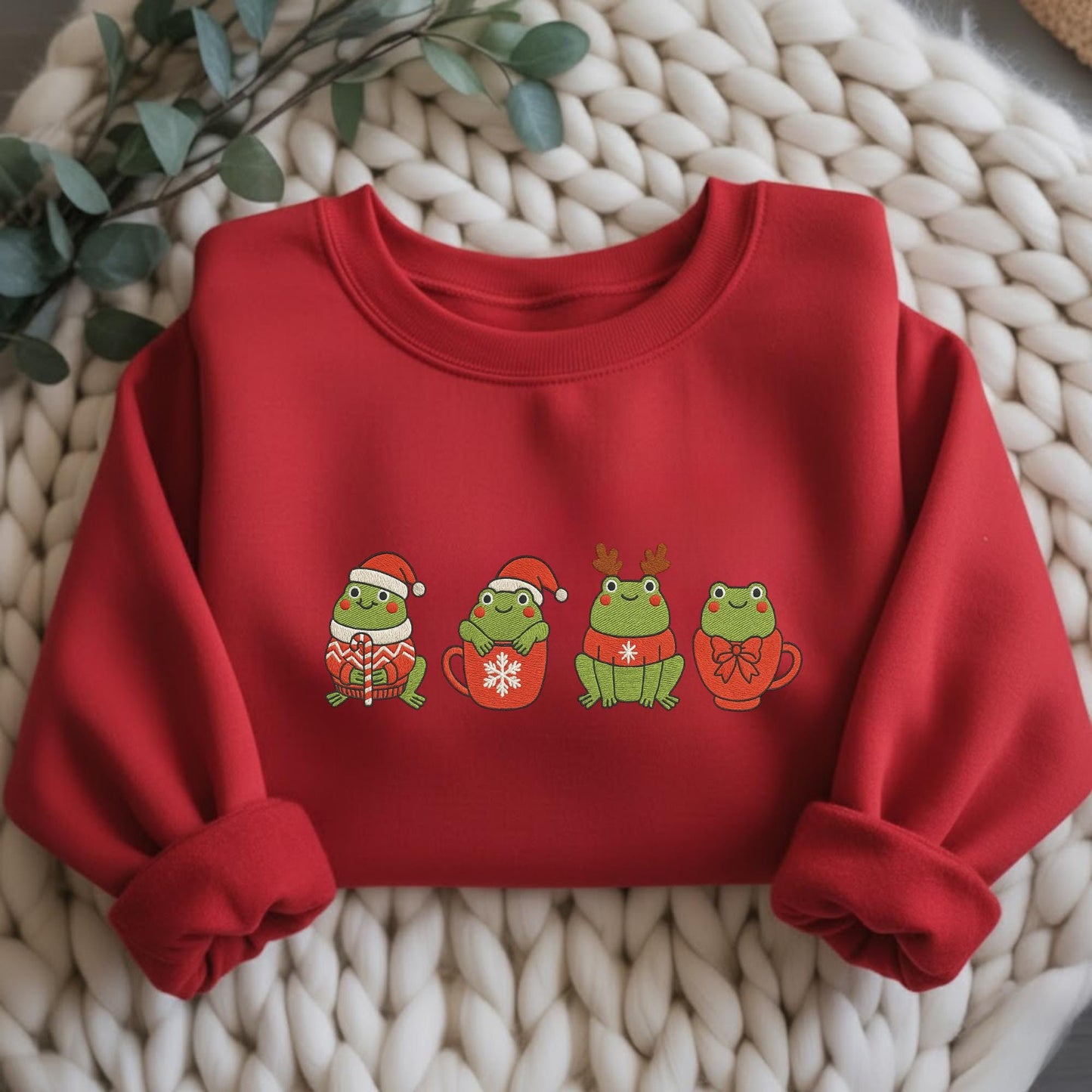 Cute Frog Christmas Tree Embroidered Sweatshirt, Funny Xmas Animal Crewneck, Holiday Frog Lover Sweater, Cozy Winter Gift for Her